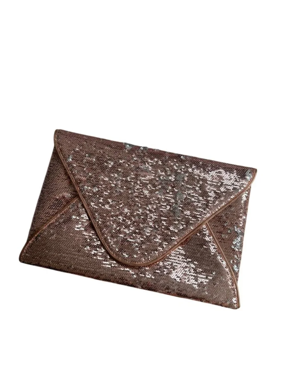 BCBGMAXAZRIA Rose Gold Silver Reversible Sequin Clutch Handbag